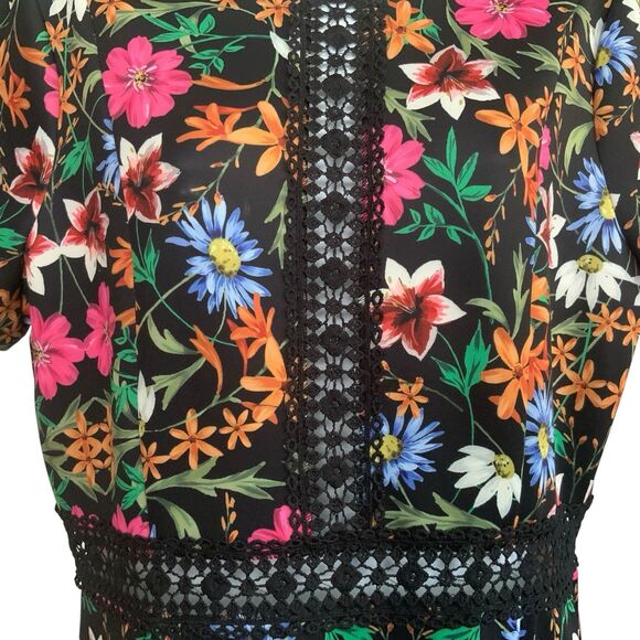 Alexia Admor Lace Trim Fit And Flare Floral Short Sleeve Dress Size 12 - Picture 8 of 15